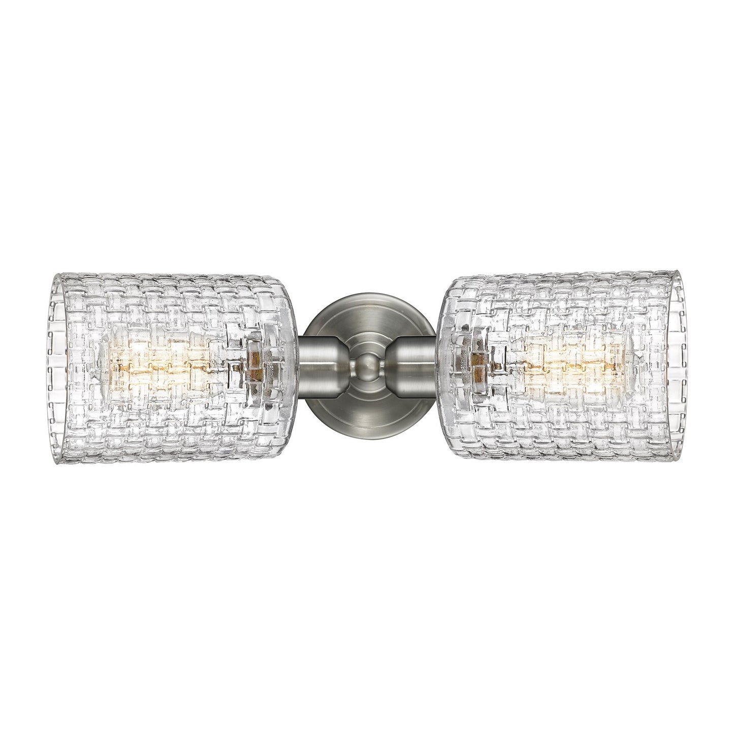 Innovations Cobbleskill 17in 2-Light Linear Vanity Light | Industrial Brushed Satin Nickel Steel and Clear Basket Weave Glass | Model 900-2W-SN-G112C-5CL