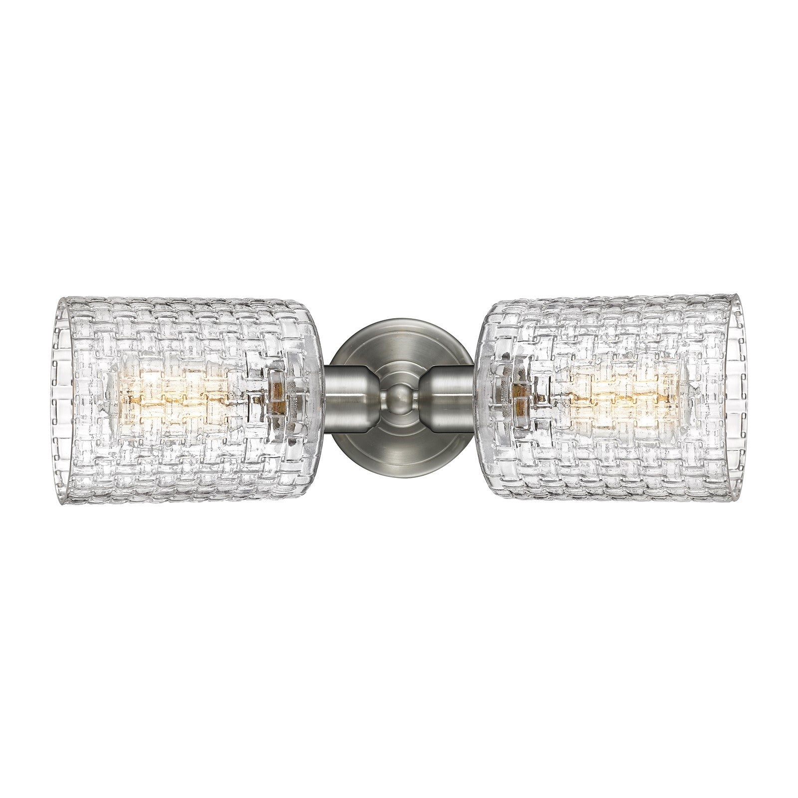 Innovations Cobbleskill 17in 2-Light Linear Vanity Light | Industrial Brushed Satin Nickel Steel and Clear Basket Weave Glass | Model 900-2W-SN-G112C-5CL