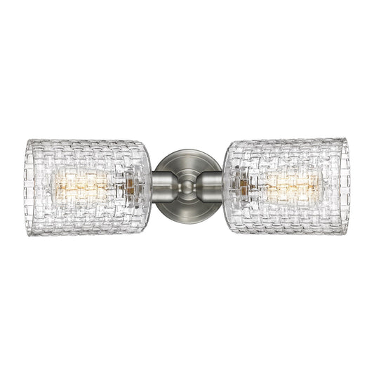 Innovations Cobbleskill 17in 2-Light Linear Vanity Light | Industrial Brushed Satin Nickel Steel and Clear Basket Weave Glass | Model 900-2W-SN-G112C-5CL