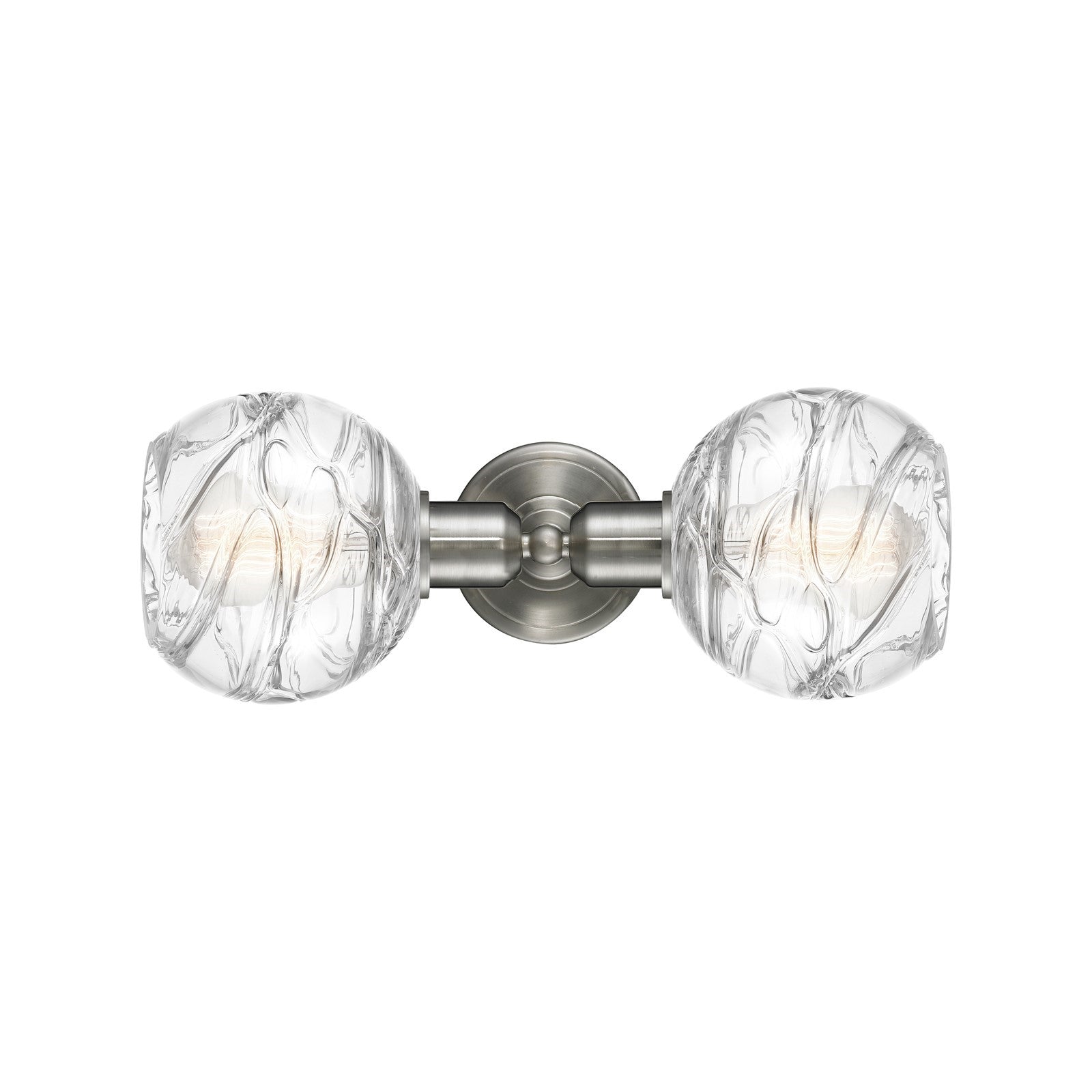 Innovations Athens Deco Swirl 16in 2-Light Linear Vanity Light | Industrial Brushed Satin Nickel Steel and Clear Deco Swirl | Model 900-2W-SN-G1213-6CL