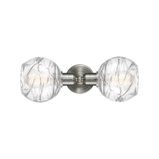 Innovations Athens Deco Swirl 16in 2-Light Linear Vanity Light | Industrial Brushed Satin Nickel Steel and Clear Deco Swirl | Model 900-2W-SN-G1213-6CL