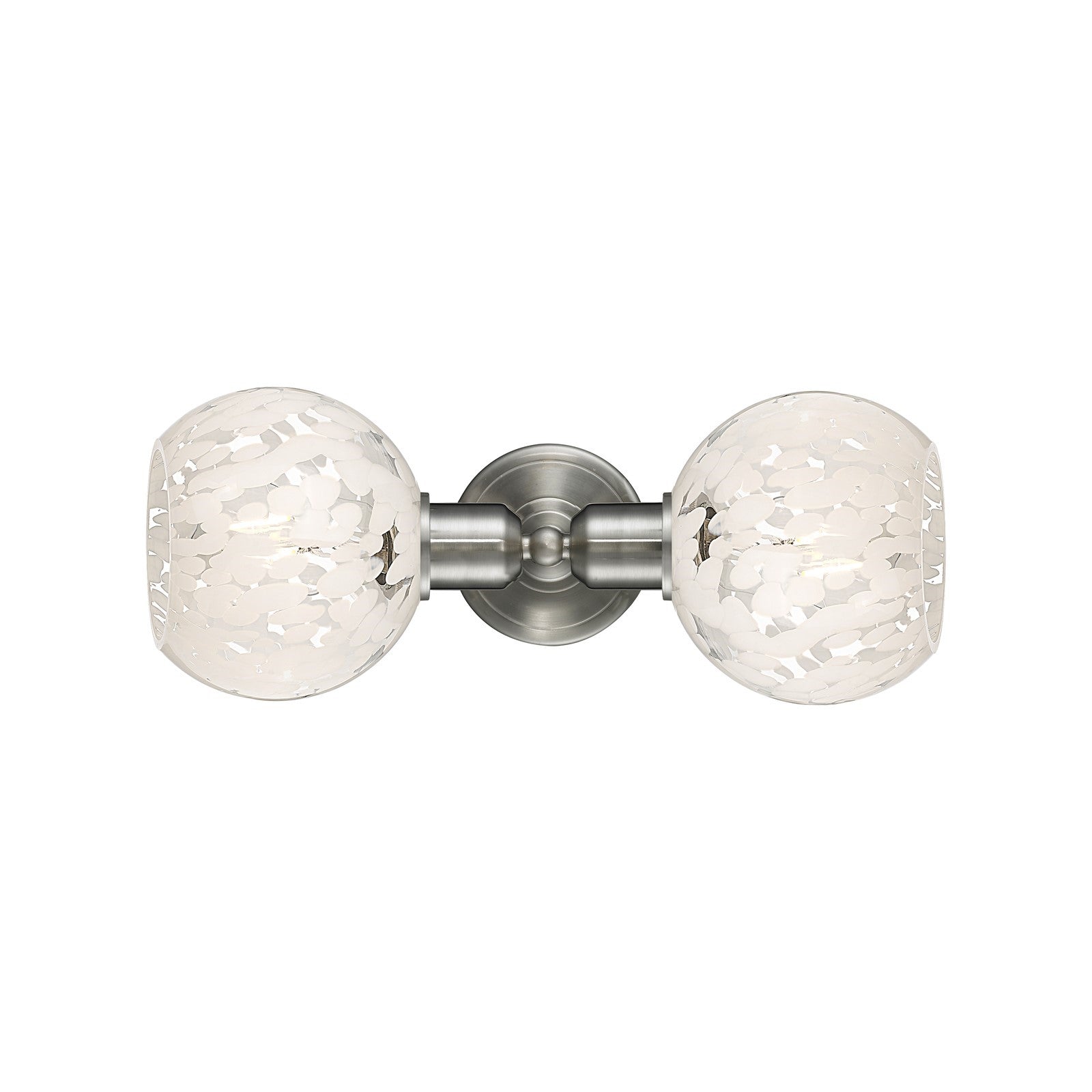 Innovations White Mouchette 15.25in 2-Light Linear Bath Vanity Light | Industrial Brushed Satin Nickel and White Mouchette | Model 900-2W-SN-G1216-6WM