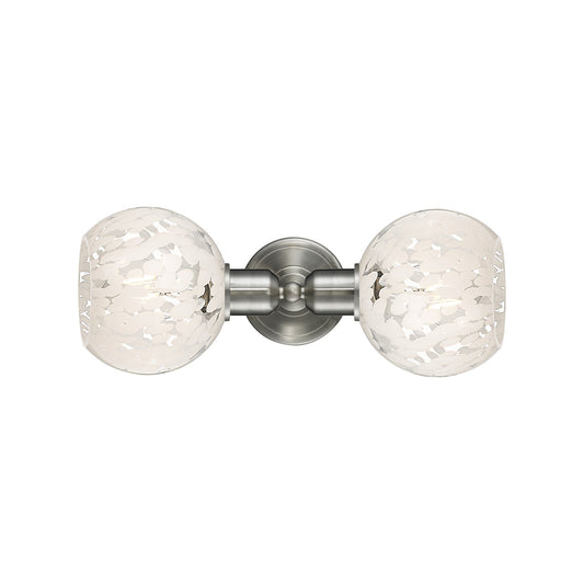 Innovations White Mouchette 15.25in 2-Light Linear Bath Vanity Light | Industrial Brushed Satin Nickel and White Mouchette | Model 900-2W-SN-G1216-6WM