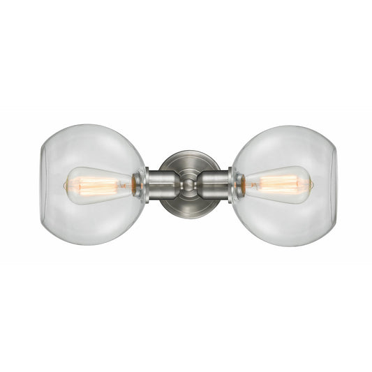 Innovations Sphere 21in 2-Light Bath Vanity | Industrial Brushed Satin Nickel and Clear Glass | Bathroom Vanity | 21 x 8 in | Model 900-2W-SN-G122-LED