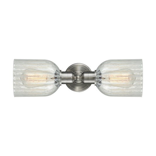 Innovations Caledonia 17.25in 2-Light Linear Bath Vanity Light | Industrial Brushed Satin Nickel and Mouchette Glass | Bathroom | Model 900-2W-SN-G2511