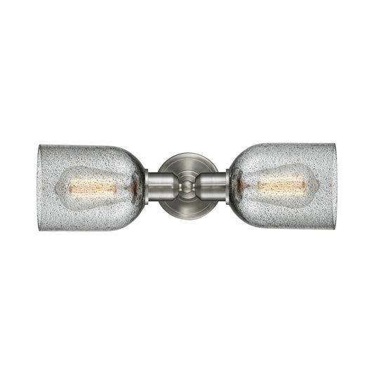 Innovations Caledonia 17.25in 2-Light Linear Bath Vanity Light | Industrial Brushed Satin Nickel and Charcoal Glass | Bathroom | Model 900-2W-SN-G257