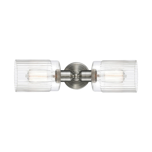 Innovations Hadley 17.25in 2-Light Linear Bath Vanity Light | Industrial Brushed Satin Nickel and Clear Ribbed Glass | Bathroom | Model 900-2W-SN-G342