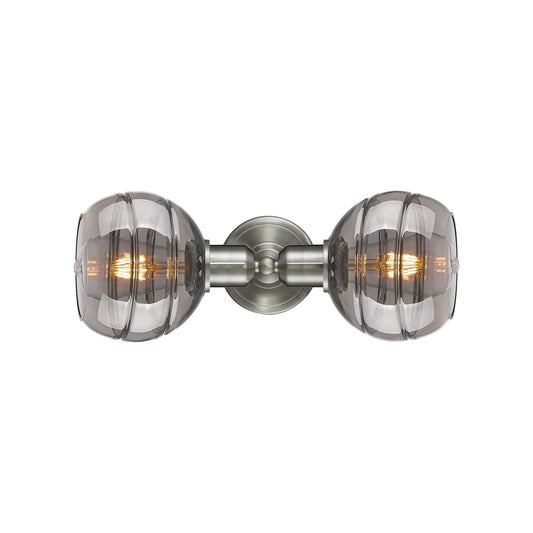 Innovations Rochester 15in 2-Light Linear Bath Vanity Light | Industrial Brushed Satin Nickel and Light Smoke Glass | Bathroom | Model 900-2W-SN-G556-6SM