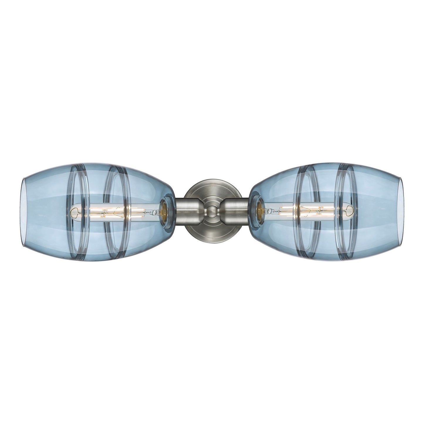 Innovations Vaz 24in 2-Light Linear Bath Vanity Light | Industrial Brushed Satin Nickel and Blue Glass | Bathroom Vanity & | Model 900-2W-SN-G557-6BL