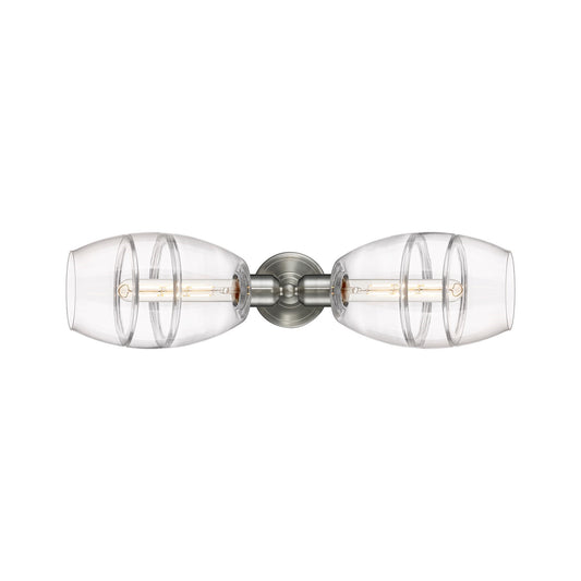 Innovations Vaz 24in 2-Light Linear Bath Vanity Light | Industrial Brushed Satin Nickel and Clear Glass | Bathroom Vanity & | Model 900-2W-SN-G557-6CL