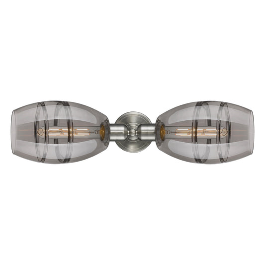Innovations Vaz 24in 2-Light Linear Bath Vanity Light | Industrial Brushed Satin Nickel and Light Smoke Glass | Bathroom Vanity | Model 900-2W-SN-G557-6SM