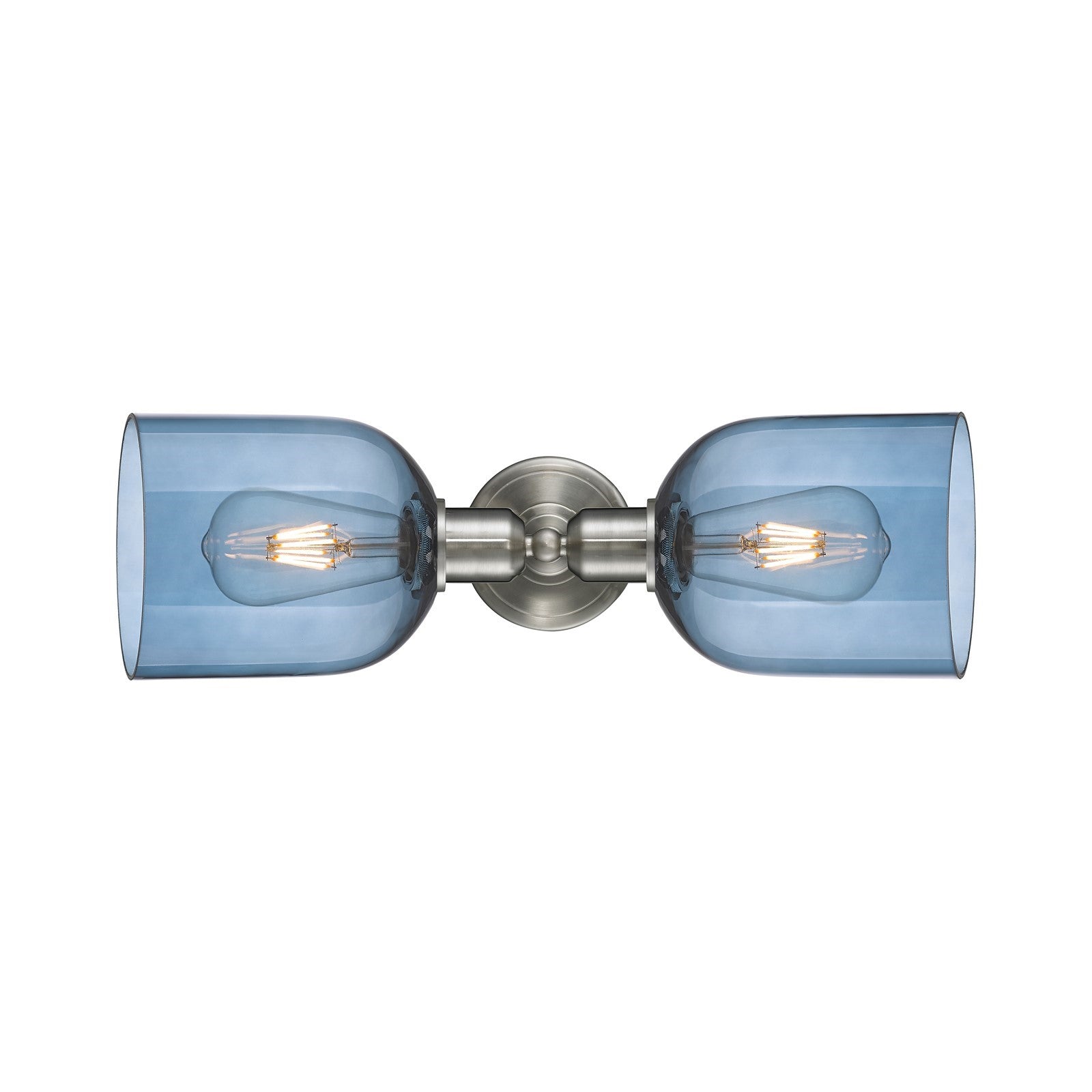 Innovations Bella 18in 2-Light Linear Bath Vanity Light | Industrial Brushed Satin Nickel and Blue Glass | Bathroom Vanity & | Model 900-2W-SN-G558-6BL