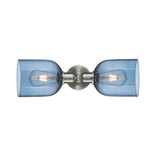 Innovations Bella 18in 2-Light Linear Bath Vanity Light | Industrial Brushed Satin Nickel and Blue Glass | Bathroom Vanity & | Model 900-2W-SN-G558-6BL
