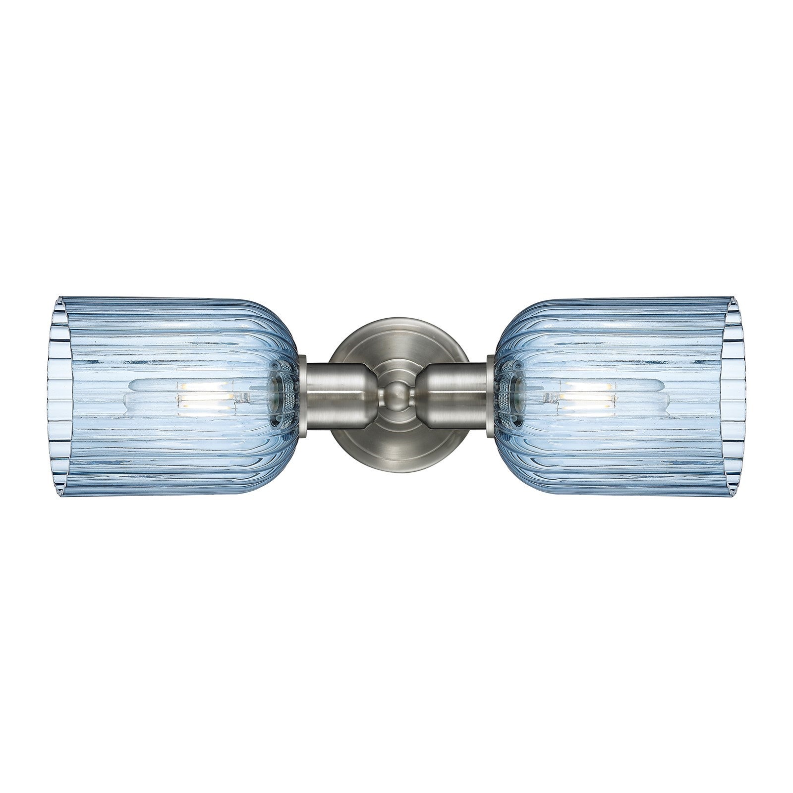 Innovations Bridal Veil 17in 2-Light Linear Bath Vanity Light | Industrial Brushed Satin Nickel and Princess Blue Glass | Model 900-2W-SN-G559-5BL