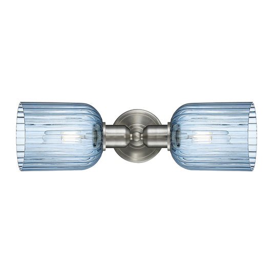 Innovations Bridal Veil 17in 2-Light Linear Bath Vanity Light | Industrial Brushed Satin Nickel and Princess Blue Glass | Model 900-2W-SN-G559-5BL