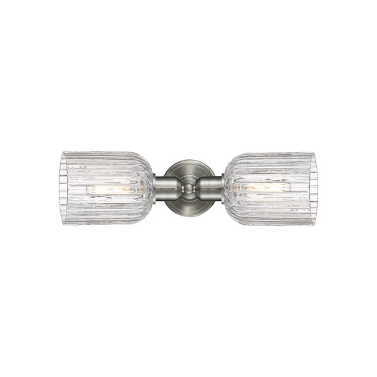 Innovations Bridal Veil 17in 2-Light Linear Bath Vanity Light | Industrial Brushed Satin Nickel and Clear Ribbed Glass | Model 900-2W-SN-G559-5CL