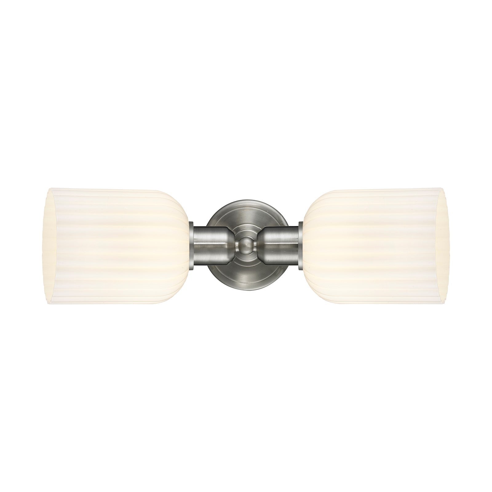 Innovations Bridal Veil 17in 2-Light Vanity Light | Industrial Brushed Satin Nickel and Gloss White Ribbed Glass | Bathroom | Model 900-2W-SN-G559-5GWH