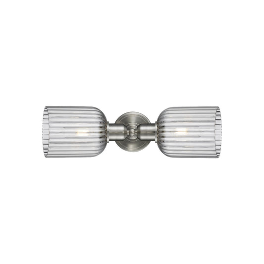 Innovations Bridal Veil 17in 2-Light Vanity Light | Industrial Brushed Satin Nickel and Light Smoke Ribbed Glass | Bathroom | Model 900-2W-SN-G559-5SM