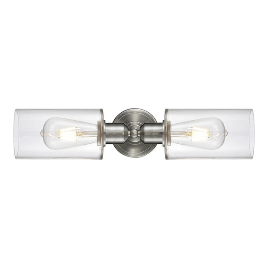 Innovations Clymer 17in 2-Light Linear Bath Vanity Light | Industrial Brushed Satin Nickel and Clear Glass | Bathroom Vanity | Model 900-2W-SN-G802
