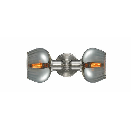 Innovations Fenton 16in 2-Light Bath Vanity Light | Industrial Brushed Satin Nickel and Light Smoke Ribbed Glass | Bathroom Vanity | Model 900-2W-SN-G93