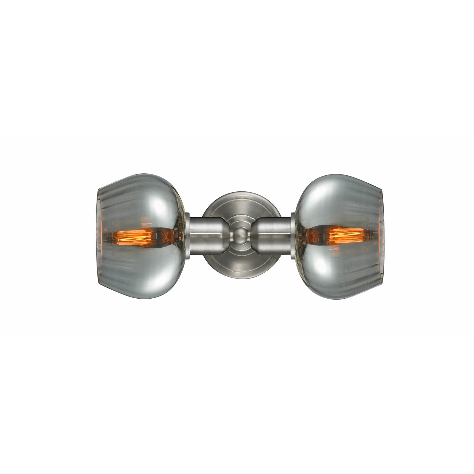 Innovations Fenton 16in 2-Light Bath Vanity Light | Industrial Brushed Satin Nickel and Light Smoke Ribbed Glass | Bathroom | Model 900-2W-SN-G93-LED
