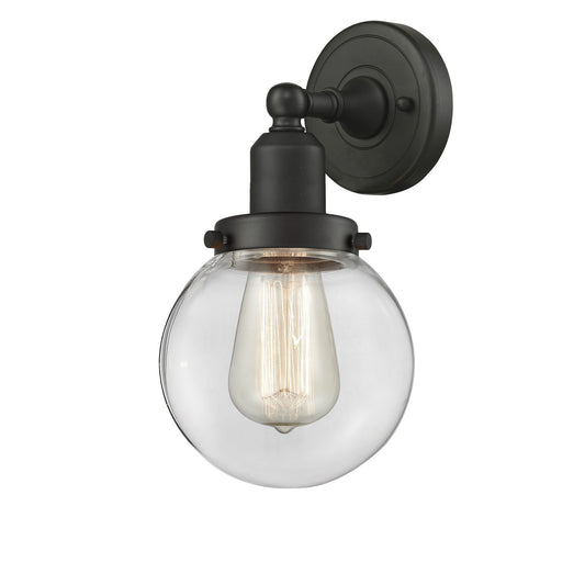 Innovations Beacon 6in 1-Light LED Wall Sconce | Industrial Oil Rubbed Bronze Steel and Clear Glass | Hallway & Bedroom | Model 900H-1W-OB-G202-6-LED