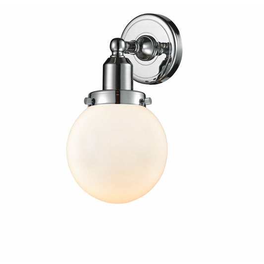 Innovations Beacon 6in 1-Light Wall Sconce | Transitional Polished Chrome and Matte White Frosted Glass | Hallway & Bedroom | Model 900H-1W-PC-G201-6