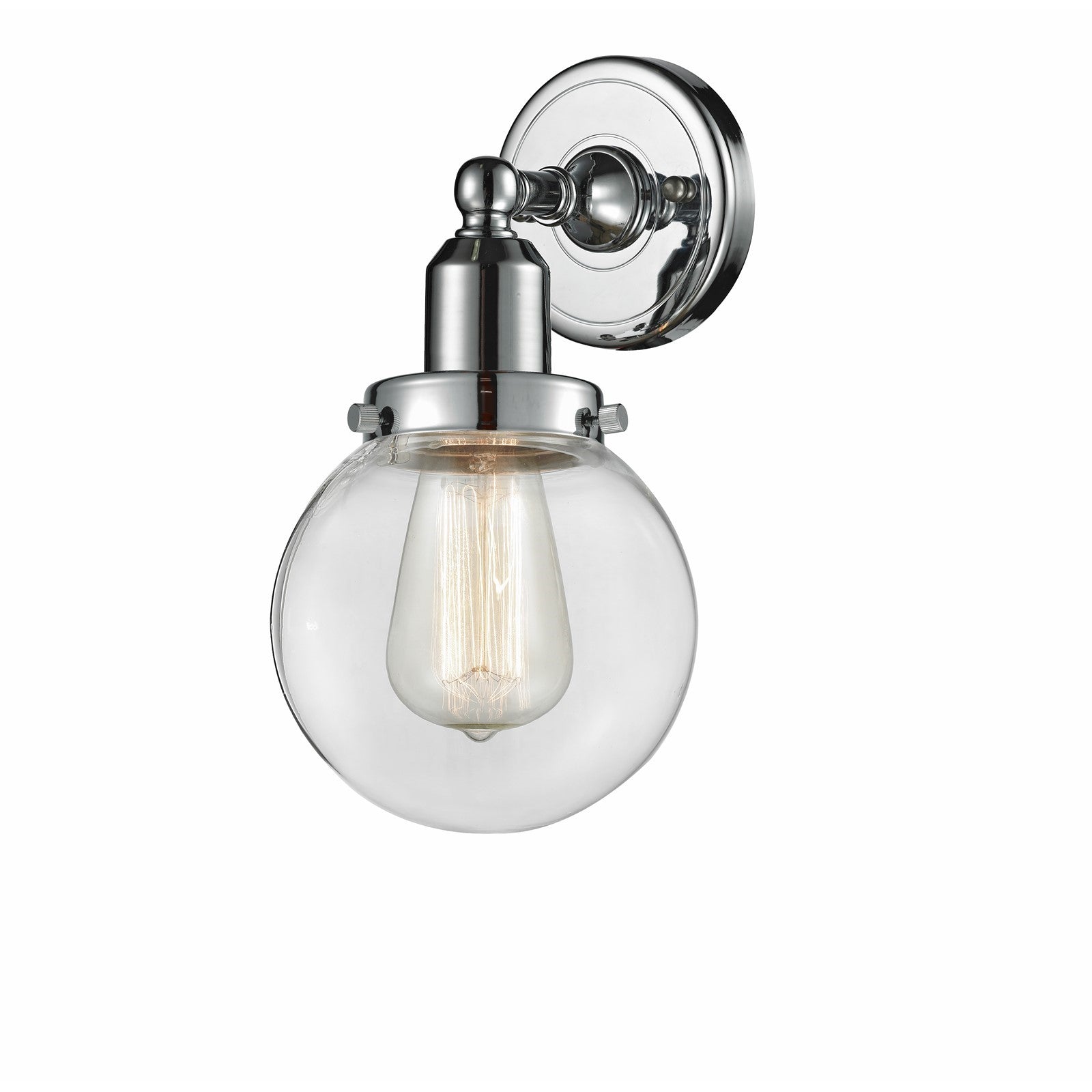 Innovations Beacon 6in 1-Light Wall Sconce | Transitional Polished Chrome and Clear Glass | Hallway & Bedroom Accent | Model 900H-1W-PC-G202-6