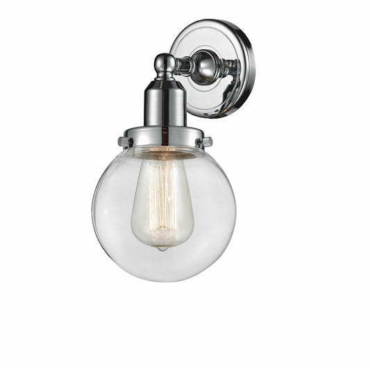 Innovations Beacon 6in 1-Light LED Wall Sconce | Transitional Polished Chrome and Clear Glass | Hallway & Bedroom Accent | Model 900H-1W-PC-G202-6-LED