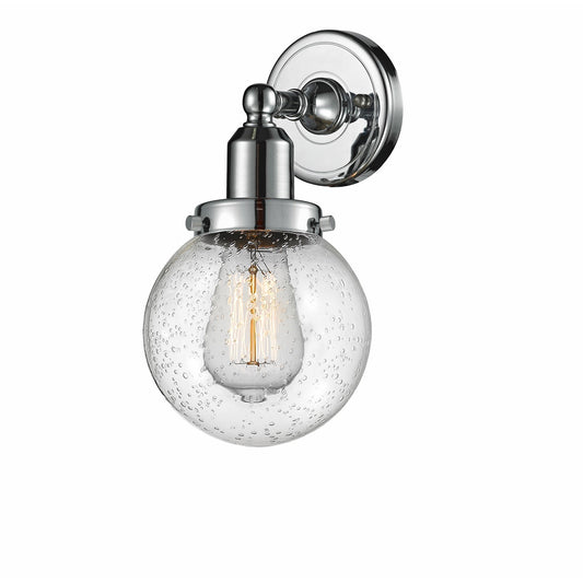 Innovations Beacon 6in 1-Light Wall Sconce | Industrial Polished Chrome and Seedy Glass | Hallway & Bathroom Accent | 6 x 11 in | Model 900H-1W-PC-G204-6