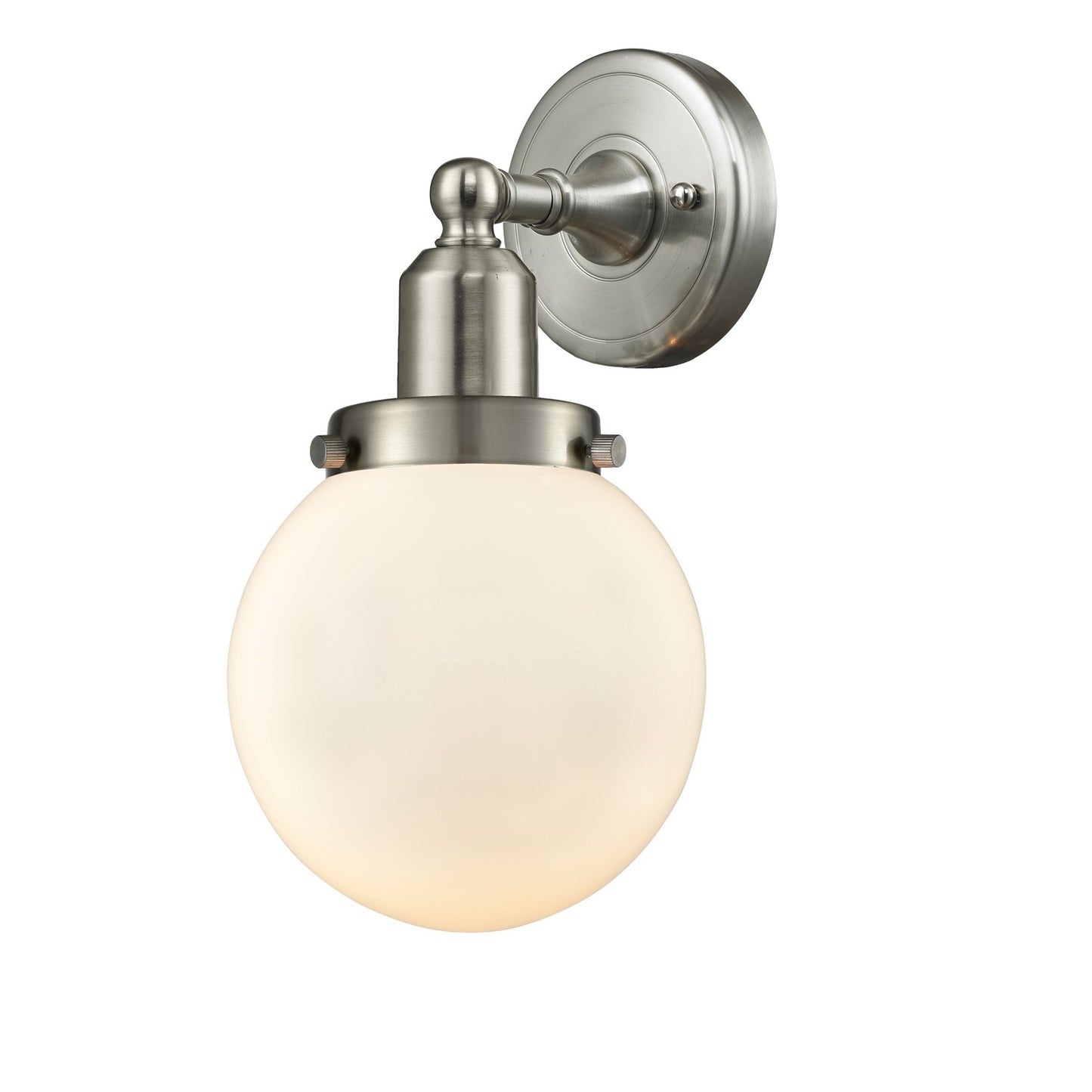 Innovations Beacon 6in 1-Light Wall Sconce | Transitional Brushed Satin Nickel and Matte White Frosted Glass | Hallway & | Model 900H-1W-SN-G201-6-LED