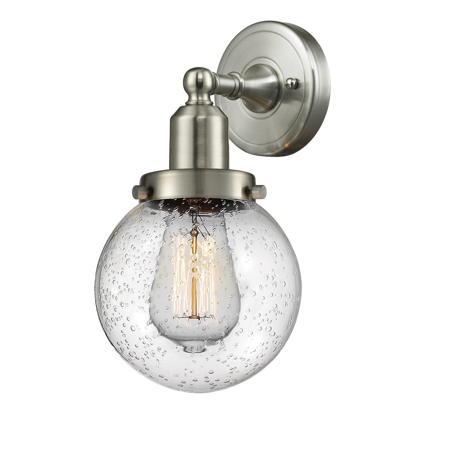 Innovations Beacon 6in 1-Light LED Wall Sconce | Industrial Brushed Satin Nickel and Seedy Glass | Hallway & Bathroom Accent | Model 900H-1W-SN-G204-6-LED