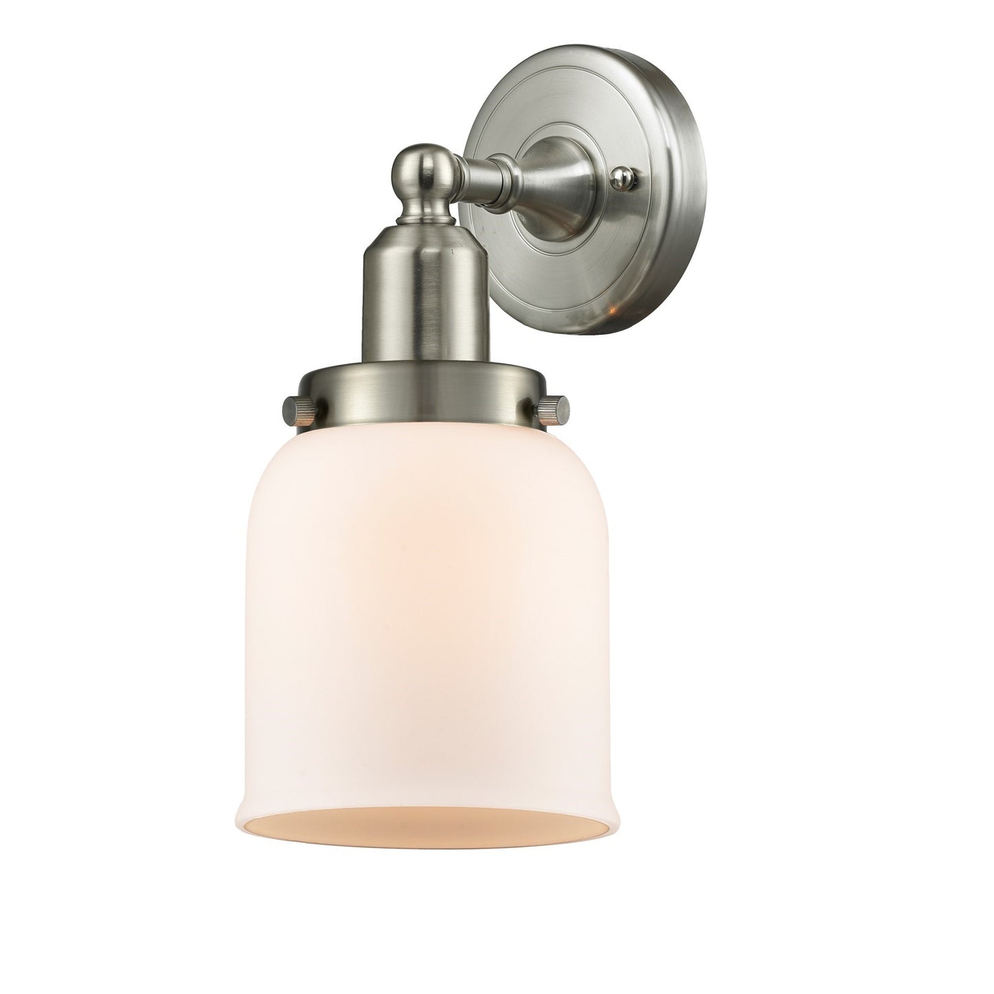 Innovations Bell 5in 1-Light Bath Vanity Light | Industrial Farmhouse Brushed Satin Nickel and Matte White Frosted Glass | Model 900H-1W-SN-G51-LED