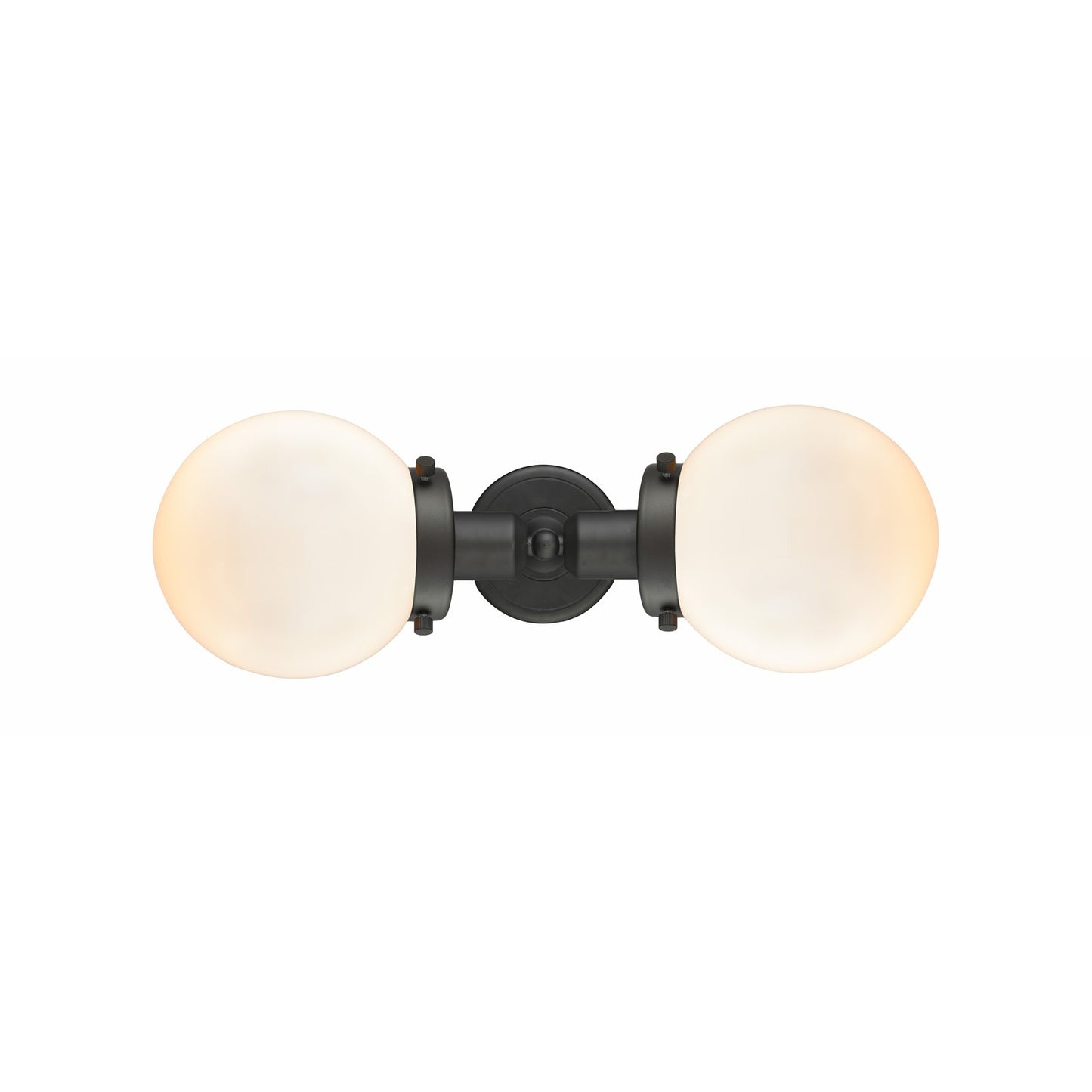 Innovations Beacon 19in 2-Light Bath Vanity Light | Industrial Oil Rubbed Bronze and Matte White Glass | Bathroom Vanity | Model 900H-2W-OB-G201-6