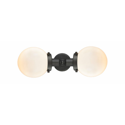 Innovations Beacon 19in 2-Light LED Bath Vanity Light | Industrial Oil Rubbed Bronze and Matte White Glass | Bathroom Vanity | Model 900H-2W-OB-G201-6-LED