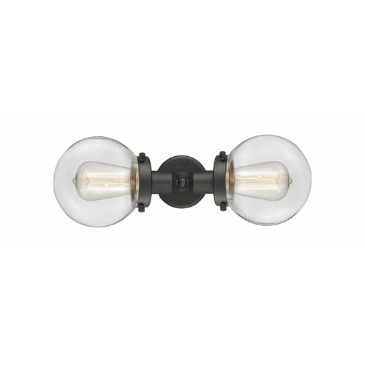 Innovations Beacon 14in 2-Light LED Bath Vanity Light | Industrial Oil Rubbed Bronze and Clear Glass | Bathroom Vanity | Model 900H-2W-OB-G202-6-LED