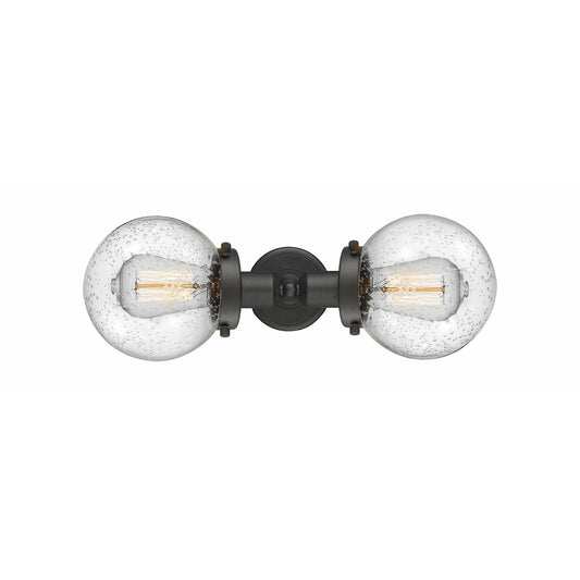 Innovations Beacon 14in 2-Light LED Bath Vanity Light | Industrial Oil Rubbed Bronze and Seedy Glass | Bathroom Vanity | Model 900H-2W-OB-G204-6-LED