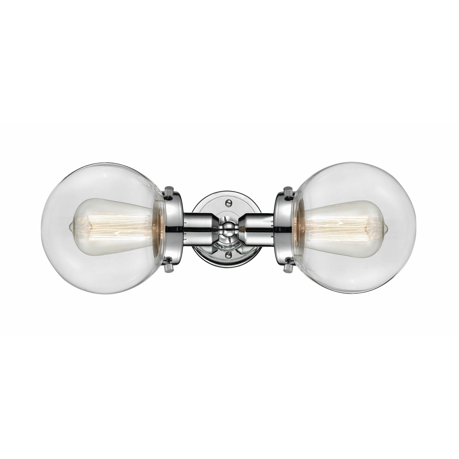 Innovations Beacon 14in 2-Light Bath Vanity | Transitional Polished Chrome and Clear Glass | Bathroom Vanity Light with LED | Model 900H-2W-PC-G202-6-LED