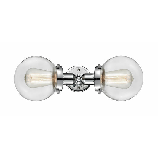 Innovations Beacon 14in 2-Light Bath Vanity | Transitional Polished Chrome and Clear Glass | Bathroom Vanity Light with LED | Model 900H-2W-PC-G202-6-LED