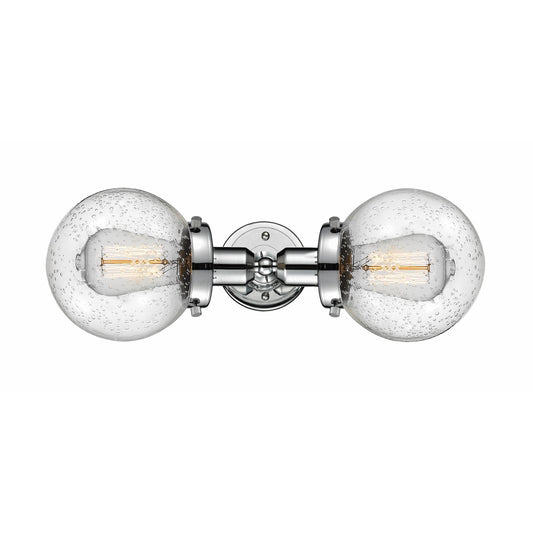 Innovations Beacon 14in 2-Light Bath Vanity | Transitional Polished Chrome and Seedy Glass | Bathroom Vanity Light | Model 900H-2W-PC-G204-6