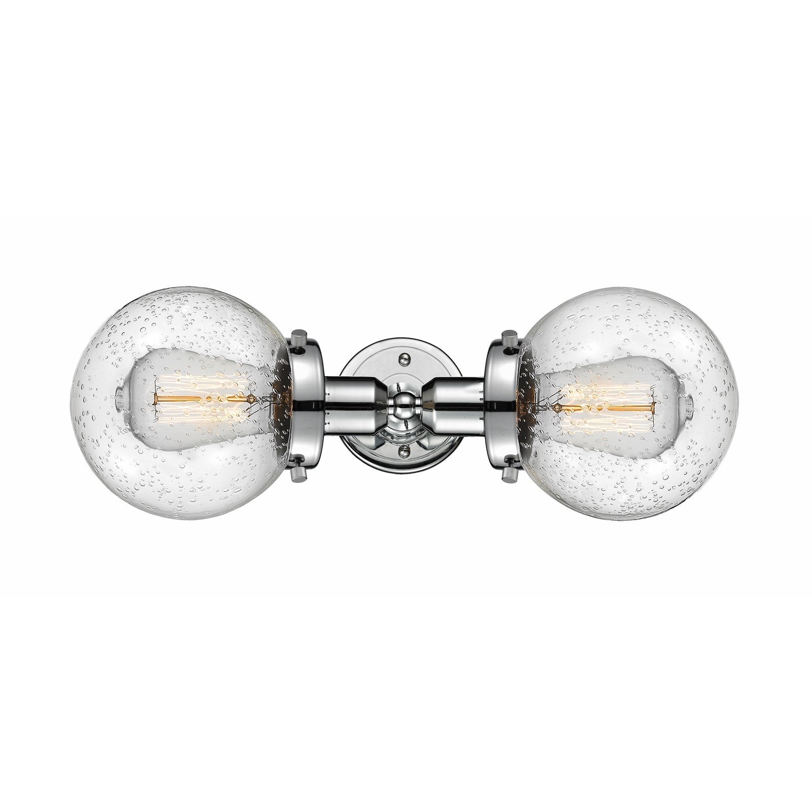 Innovations Beacon 14in 2-Light Bath Vanity | Transitional Polished Chrome and Seedy Glass | Bathroom Vanity Light with LED | Model 900H-2W-PC-G204-6-LED
