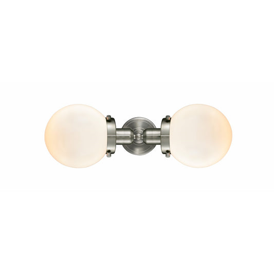 Innovations Beacon 19in 2-Light Bath Vanity Light | Transitional Brushed Satin Nickel and Matte White Frosted Glass | Model 900H-2W-SN-G201-6-LED
