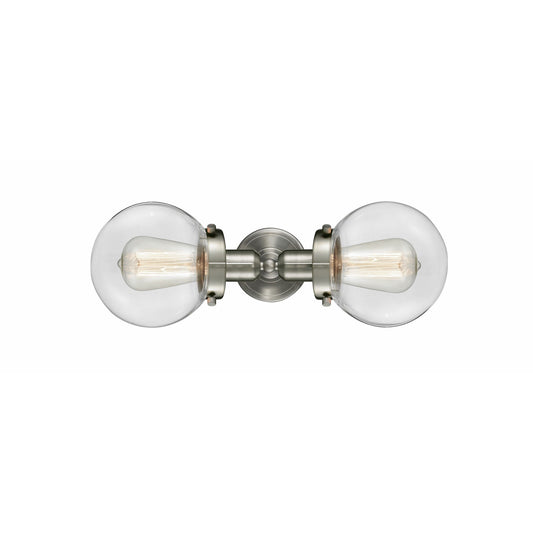 Innovations Beacon 14in 2-Light Bath Vanity Light | Transitional Brushed Satin Nickel and Clear Glass | Bathroom Vanity | Model 900H-2W-SN-G202-6-LED