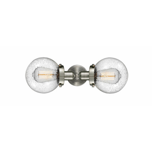 Innovations Beacon 14in 2-Light Bath Vanity Light | Industrial Brushed Satin Nickel Steel and Seedy Glass | Bathroom Vanity | Model 900H-2W-SN-G204-6