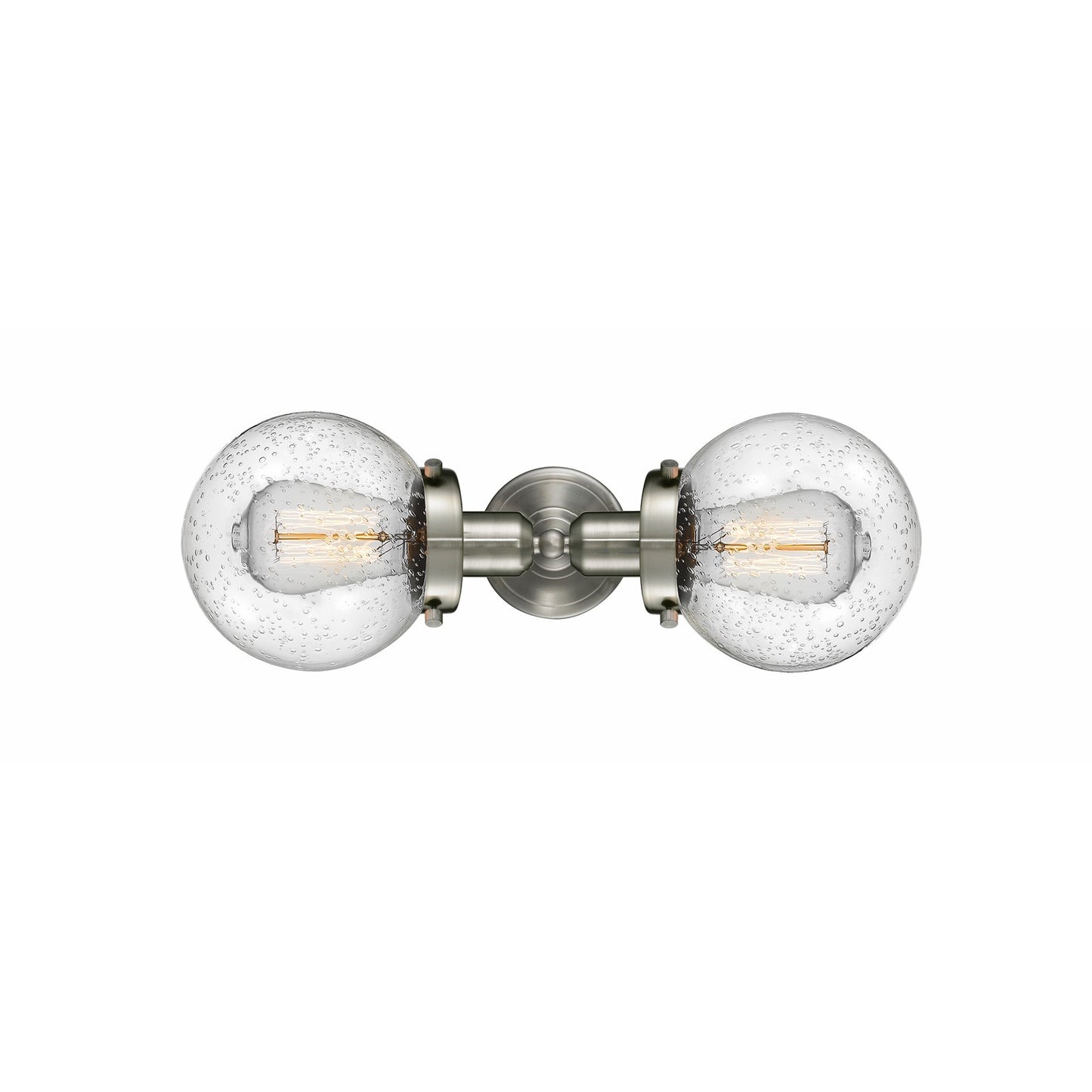 Innovations Beacon 14in 2-Light Bath Vanity Light | Industrial Brushed Satin Nickel Steel and Seedy Glass | Bathroom Vanity | Model 900H-2W-SN-G204-6-LED