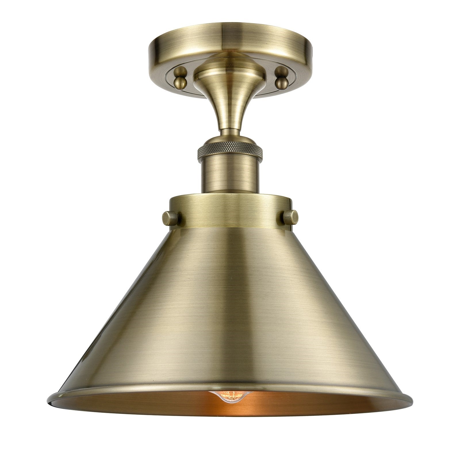 Innovations Briarcliff 10in 1-Light Semi-Flush Mount | Industrial Antique Brass Metal Shade | Entryway & Hallway | 10 x 9 in | Model 916-1C-AB-M10-AB