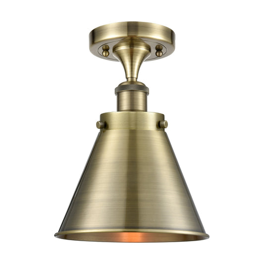 Innovations Appalachian 7in 1-Light Semi-Flush Mount | Industrial Antique Brass Metal Shade | Entryway & Hallway | 7 x 9.5 in | Model 916-1C-AB-M13-AB