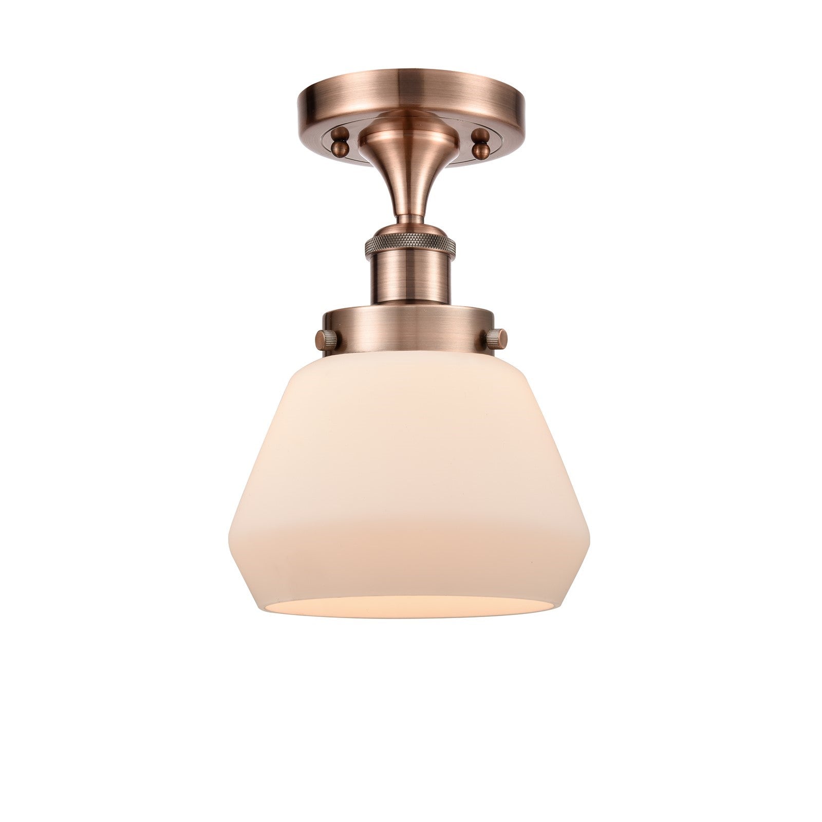 Innovations Fulton 7in 1-Light Semi-Flush Mount | Modern Contempo Antique Copper Steel and Matte White Frosted Glass | Entryway & | Model 916-1C-AC-G171