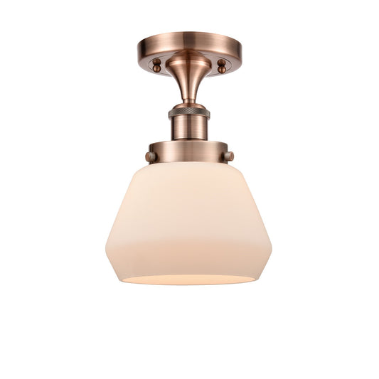 Innovations Fulton 7in 1-Light Semi-Flush Mount | Modern Contempo Antique Copper Steel and Matte White Frosted Glass | Entryway & | Model 916-1C-AC-G171