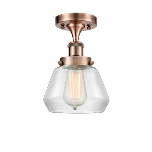 Innovations Fulton 7in 1-Light Semi-Flush Mount | Modern Contempo Antique Copper Steel and Clear Glass | Entryway & Hallway Accent | Model 916-1C-AC-G172